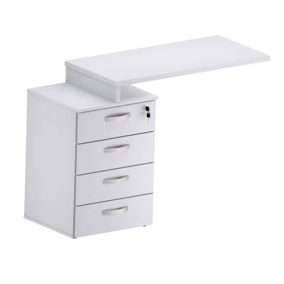 Mesa Auxiliar 25MM Pedestal 4 Gavetas 900x420 - Branco