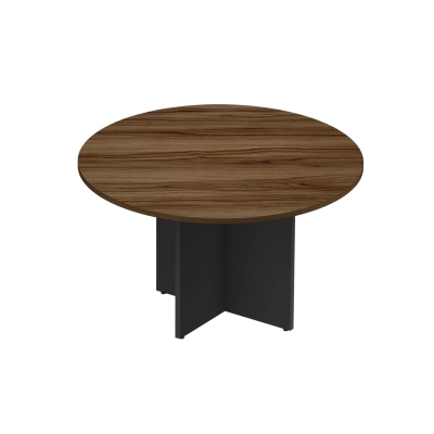 Mesa Reunião Redonda Pé Painel 25MM 1200X1200 - Nogal/Preto