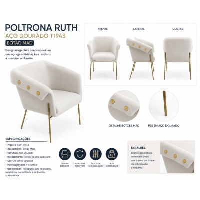 POLTRONA RUTH ACO DOURADO T1943 BOTAO MAD