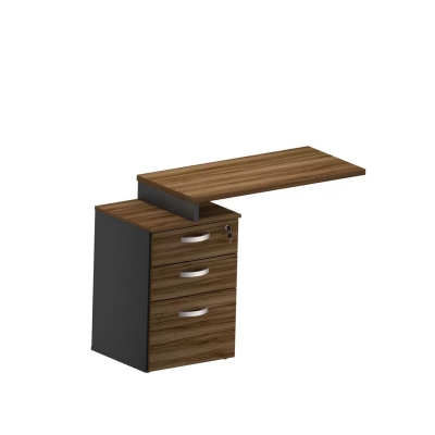 Mesa Auxiliar 25MM Pedestal 3 Gavetas - Nogal e Preto