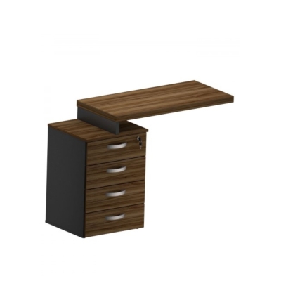 Mesa Auxiliar 40MM Pedestal 4 Gavetas - Nogal/Preto